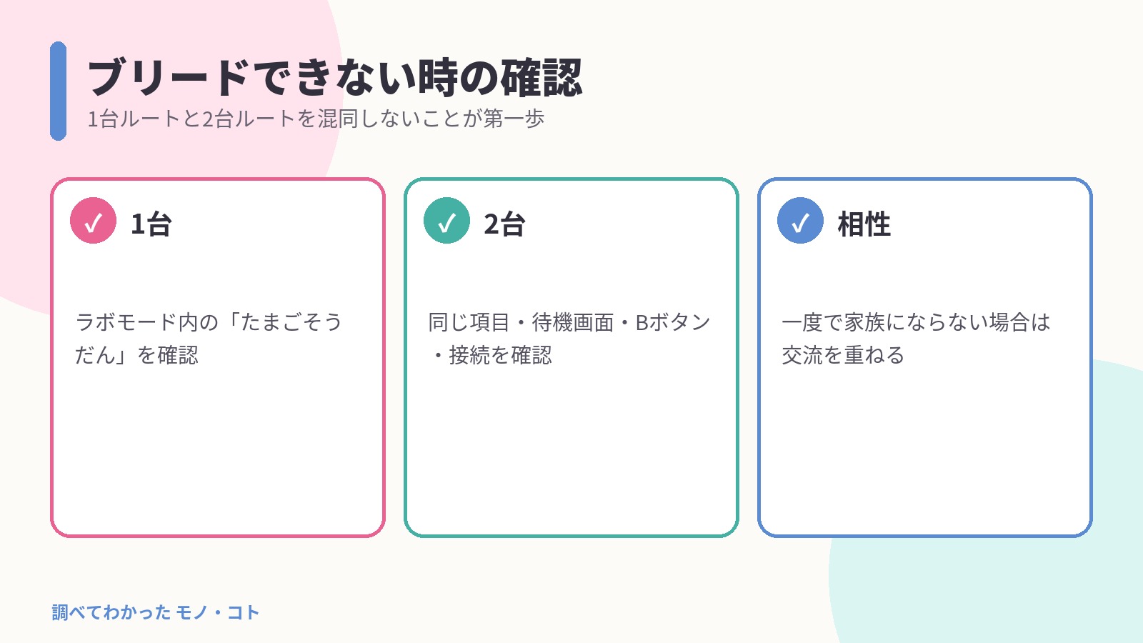 たまごっちパラダイスでブリードできないときの確認事項
