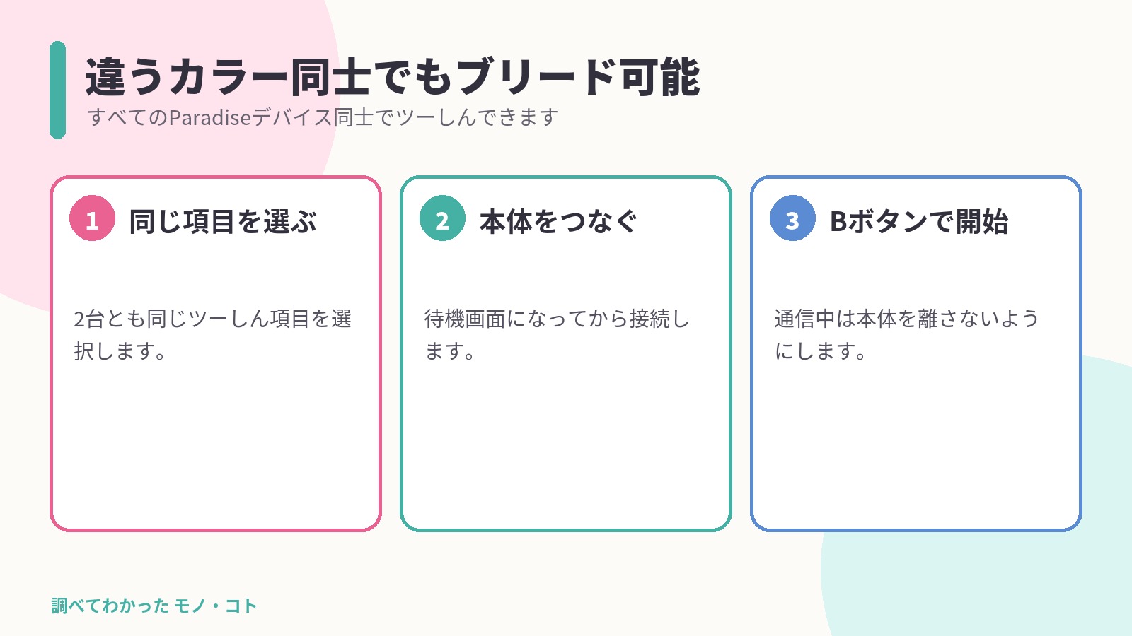 たまごっちパラダイスを2台接続してブリードする流れ
