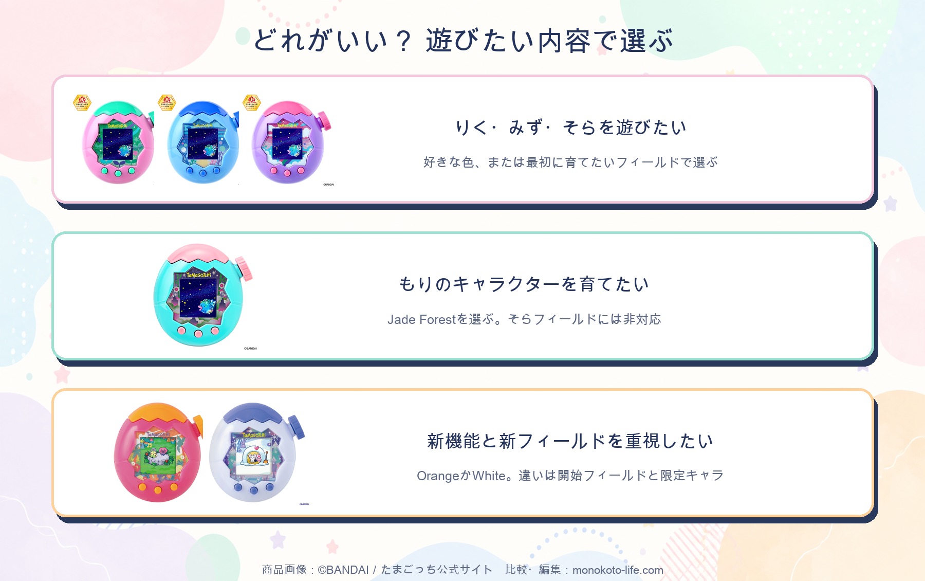 たまごっちパラダイスを遊びたい内容別に選ぶ比較