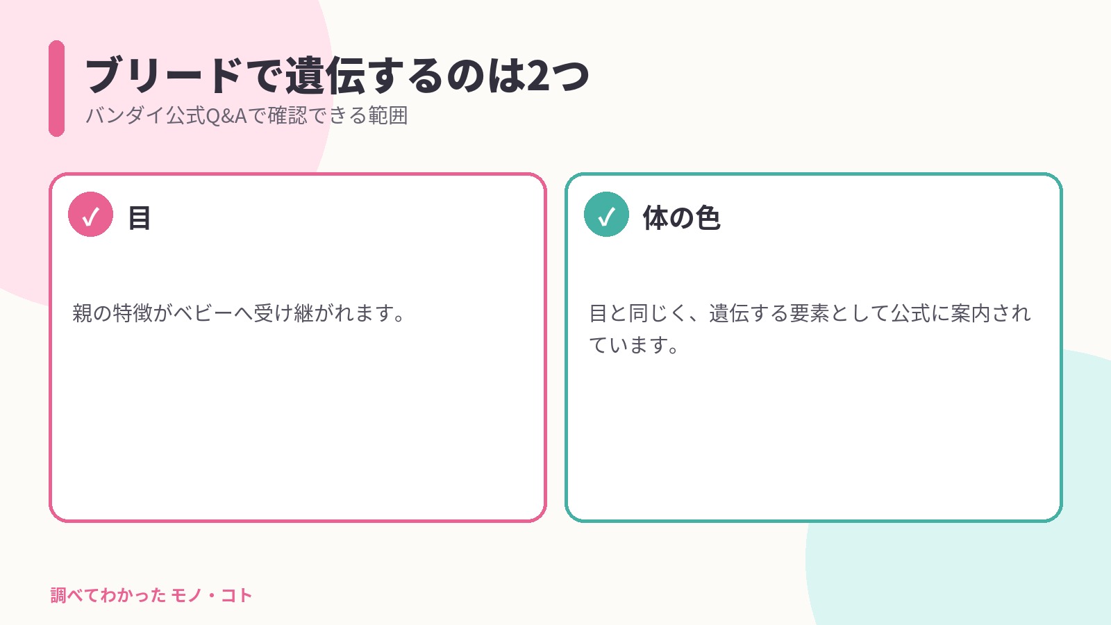 たまごっちパラダイスのブリードで遺伝する目と体の色